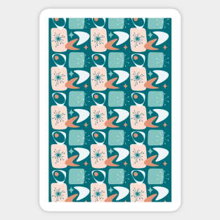 Atomic Age Mid-Century Pattern in Peach, Teal and Dark Salmon Sticker